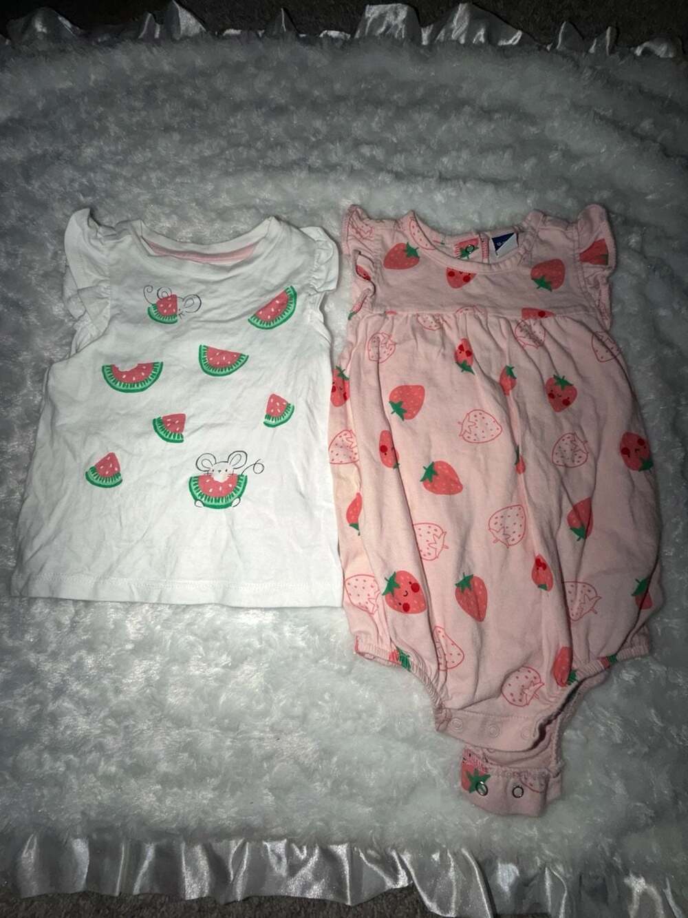 Baby Girl 2pc Lot: Old Navy Strawberry Romper 12-18M & Gymboree Watermelon Top